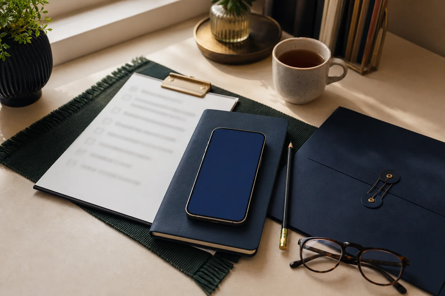 Phone, verification checklist aur folders ke saath Binance starter research desk