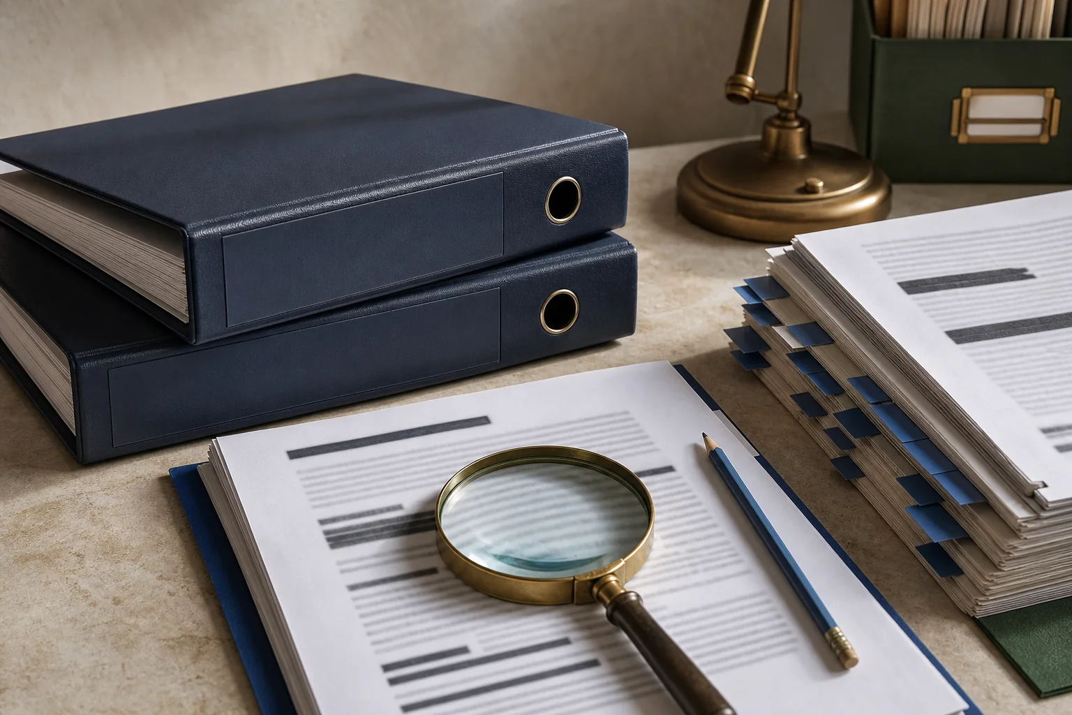 Archive folders, redacted records aur magnifier ke saath regulation source review desk
