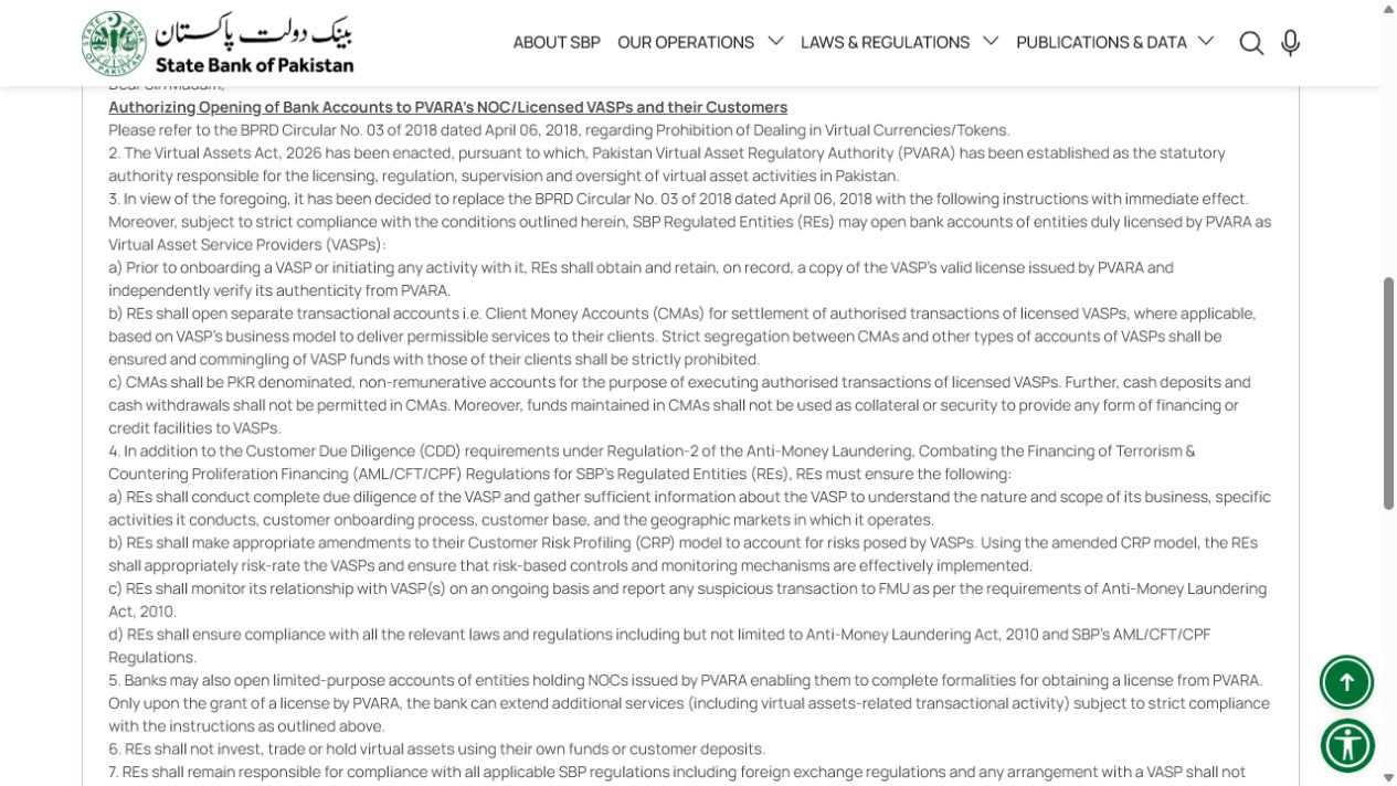 SBP Circular Letter No. 10 ka screenshot jahan NOC account aur licence ke baad services ka farq dikhaya gaya hai